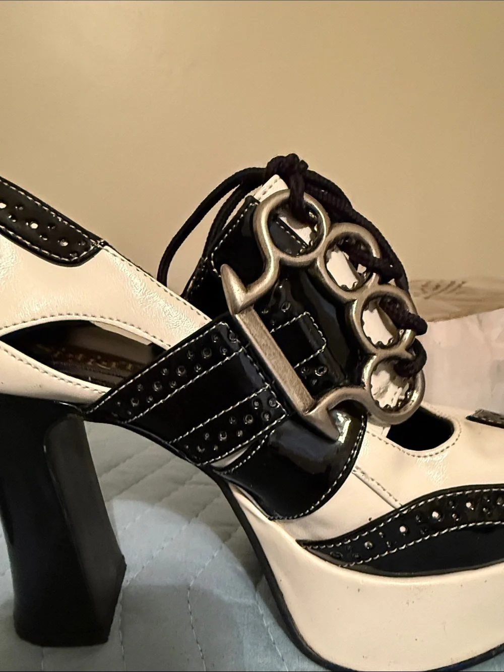 Spirit Black and White Platform Lace-Up Heels